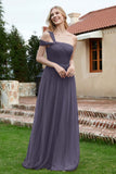 A Line Tulle Ruched Bridesmaid Dress Ruched Pleated Formal Evening Dresses Gowns