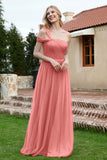 A Line Tulle Ruched Bridesmaid Dress Ruched Pleated Formal Evening Dresses Gowns