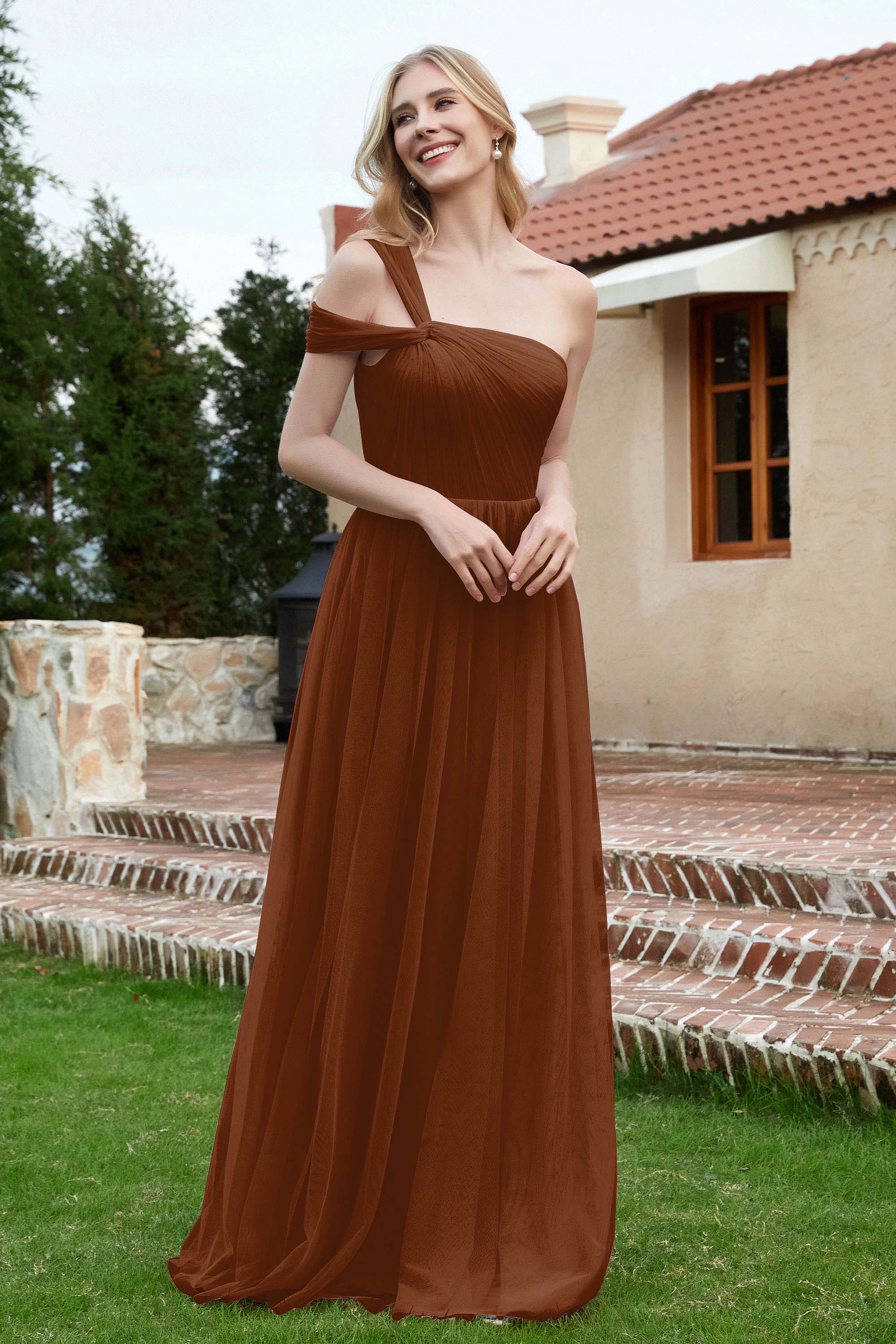 A Line Tulle Ruched Bridesmaid Dress Ruched Pleated Formal Evening Dresses Gowns