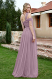 A Line Tulle Ruched Bridesmaid Dress Ruched Pleated Formal Evening Dresses Gowns