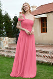 A Line Tulle Ruched Bridesmaid Dress Ruched Pleated Formal Evening Dresses Gowns