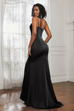 Mermaid Satin Ruched Pleated Formal Evening Dresses with Slit Prom Party Gowns