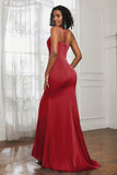Mermaid Satin Ruched Pleated Formal Evening Dresses with Slit Prom Party Gowns