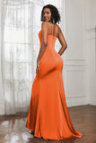 Mermaid Satin Ruched Pleated Formal Evening Dresses with Slit Prom Party Gowns
