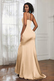 Mermaid Satin Ruched Pleated Formal Evening Dresses with Slit Prom Party Gowns