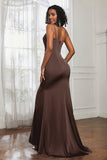 Mermaid Satin Ruched Pleated Formal Evening Dresses with Slit Prom Party Gowns