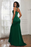 Mermaid Satin Ruched Pleated Formal Evening Dresses with Slit Prom Party Gowns