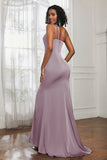 Mermaid Satin Ruched Pleated Formal Evening Dresses with Slit Prom Party Gowns