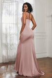 Mermaid Satin Ruched Pleated Formal Evening Dresses with Slit Prom Party Gowns