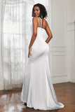 Mermaid Satin Ruched Pleated Formal Evening Dresses with Slit Prom Party Gowns