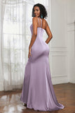 Mermaid Satin Ruched Pleated Formal Evening Dresses with Slit Prom Party Gowns