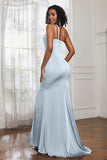 Mermaid Satin Ruched Pleated Formal Evening Dresses with Slit Prom Party Gowns