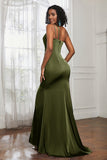 Mermaid Satin Ruched Pleated Formal Evening Dresses with Slit Prom Party Gowns