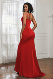 Mermaid Satin Ruched Pleated Formal Evening Dresses with Slit Prom Party Gowns