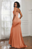 Mermaid Satin Ruched Pleated Formal Evening Dresses with Slit Prom Party Gowns