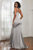Mermaid Satin Ruched Pleated Formal Evening Dresses with Slit Prom Party Gowns