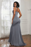 Mermaid Satin Ruched Pleated Formal Evening Dresses with Slit Prom Party Gowns