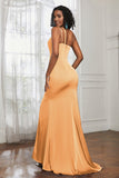 Mermaid Satin Ruched Pleated Formal Evening Dresses with Slit Prom Party Gowns