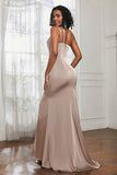 Mermaid Satin Ruched Pleated Formal Evening Dresses with Slit Prom Party Gowns