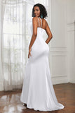 Mermaid Satin Ruched Pleated Formal Evening Dresses with Slit Prom Party Gowns