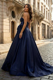 A-Line Sweetheart Lilac Beaded Long Prom Dresses With Bow