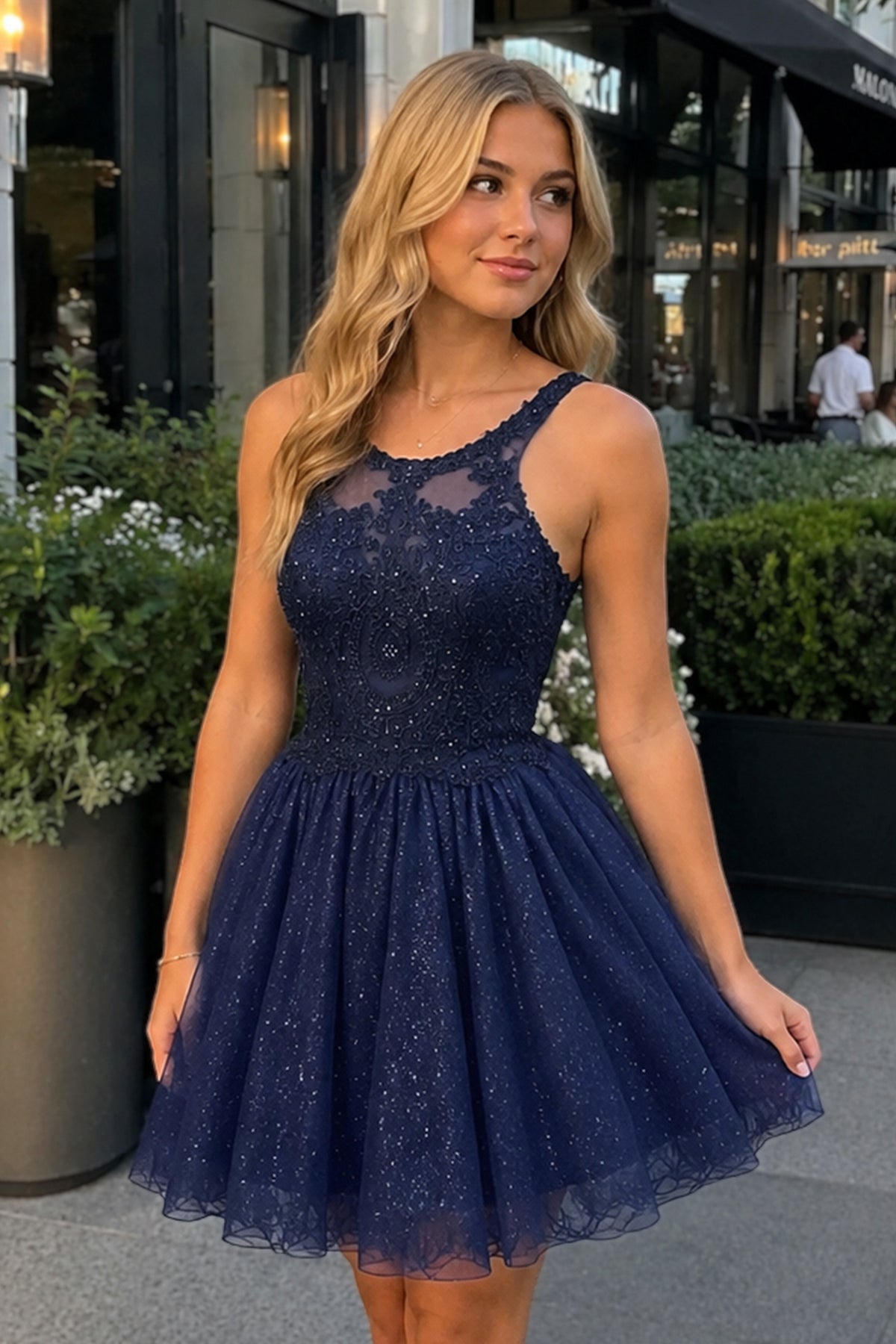 Embellished Embroidery Tulle Short Cocktail Dress