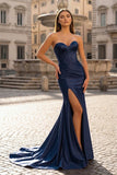 Sweetheart Fuchsia Pleated Mermaid Long Prom Dress