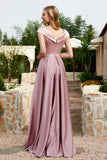 Cap Sleeves Satin Formal Evening Prom Party Dresses V Neck Ruched Bridesmaid Dress Gowns