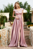Cap Sleeves Satin Formal Evening Prom Party Dresses V Neck Ruched Bridesmaid Dress Gowns