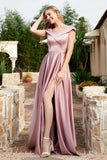 Cap Sleeves Satin Formal Evening Prom Party Dresses V Neck Ruched Bridesmaid Dress Gowns