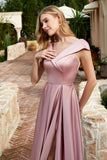 Cap Sleeves Satin Formal Evening Prom Party Dresses V Neck Ruched Bridesmaid Dress Gowns