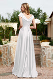 Cap Sleeves Satin Formal Evening Prom Party Dresses V Neck Ruched Bridesmaid Dress Gowns