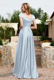 Cap Sleeves Satin Formal Evening Prom Party Dresses V Neck Ruched Bridesmaid Dress Gowns
