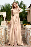 Cap Sleeves Satin Formal Evening Prom Party Dresses V Neck Ruched Bridesmaid Dress Gowns