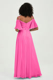 Off the Shoulder Chiffon Flutter Sleeves Junior Bridesmaid Dress Formal Evening Prom Gowns
