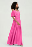 Off the Shoulder Chiffon Flutter Sleeves Junior Bridesmaid Dress Formal Evening Prom Gowns