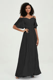 Off the Shoulder Chiffon Flutter Sleeves Junior Bridesmaid Dress Formal Evening Prom Gowns