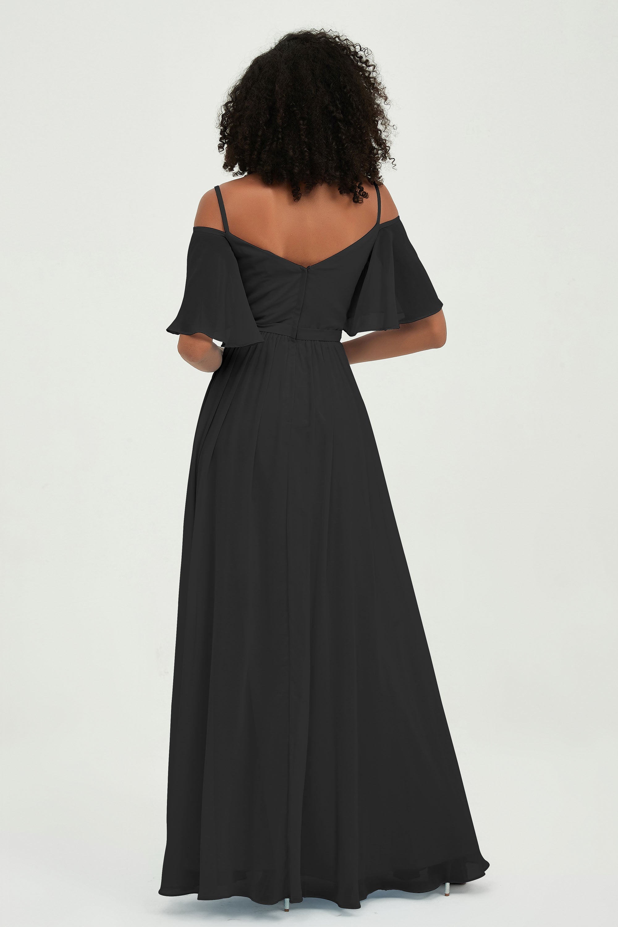 Off the Shoulder Chiffon Flutter Sleeves Junior Bridesmaid Dress Formal Evening Prom Gowns