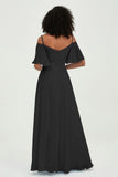 Off the Shoulder Chiffon Flutter Sleeves Junior Bridesmaid Dress Formal Evening Prom Gowns