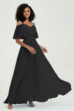Off the Shoulder Chiffon Flutter Sleeves Junior Bridesmaid Dress Formal Evening Prom Gowns
