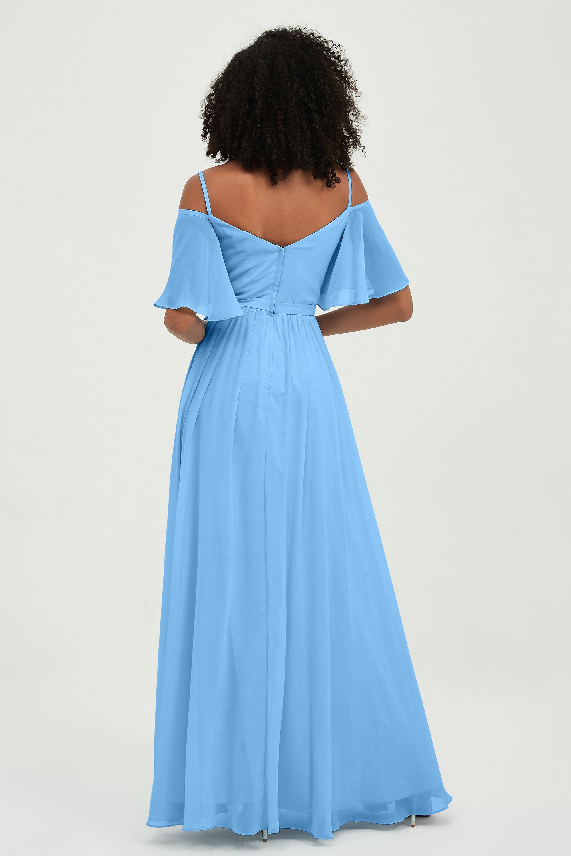 Off the Shoulder Chiffon Flutter Sleeves Junior Bridesmaid Dress Formal Evening Prom Gowns