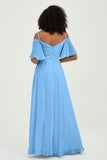 Off the Shoulder Chiffon Flutter Sleeves Junior Bridesmaid Dress Formal Evening Prom Gowns