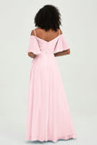 Off the Shoulder Chiffon Flutter Sleeves Junior Bridesmaid Dress Formal Evening Prom Gowns