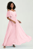 Off the Shoulder Chiffon Flutter Sleeves Junior Bridesmaid Dress Formal Evening Prom Gowns