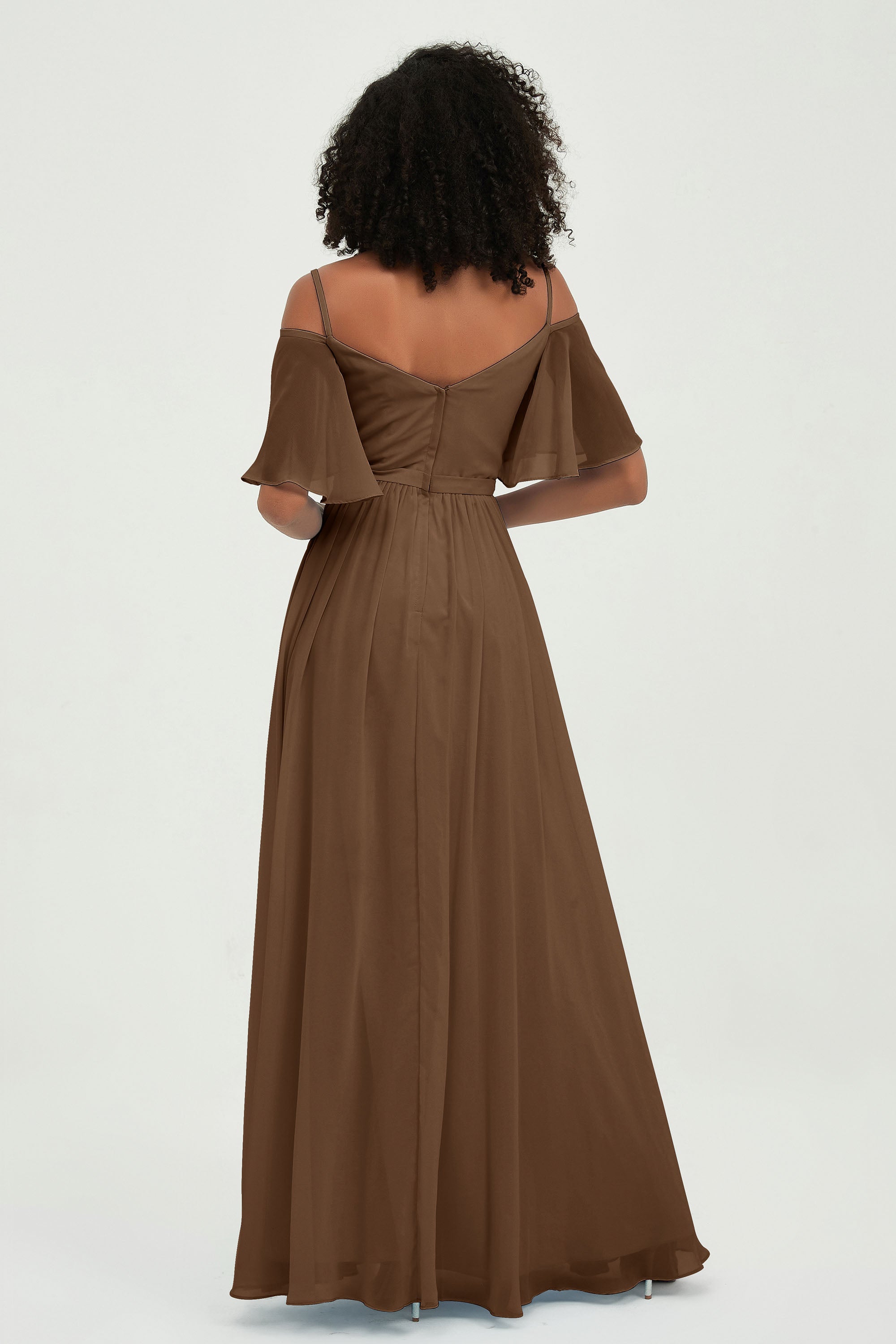 Off the Shoulder Chiffon Flutter Sleeves Junior Bridesmaid Dress Formal Evening Prom Gowns