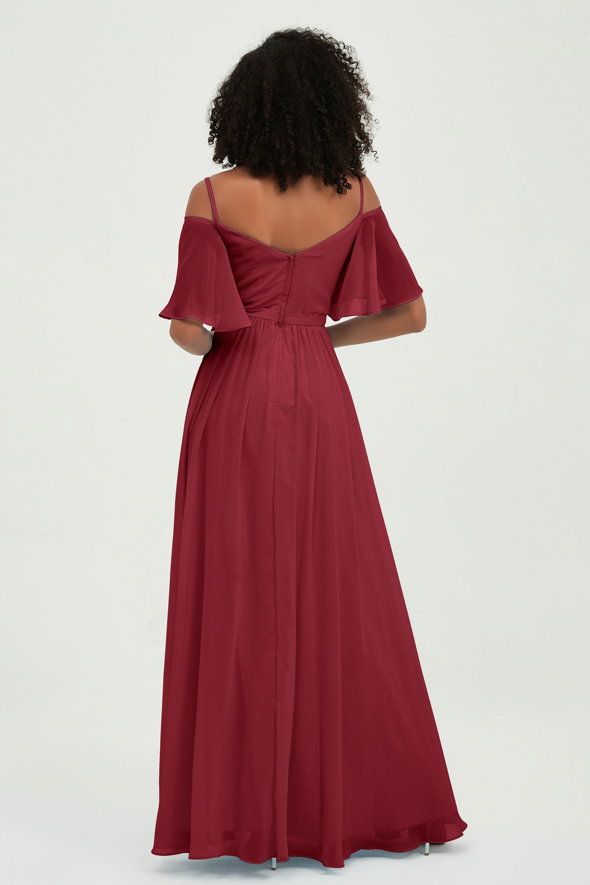 Off the Shoulder Chiffon Flutter Sleeves Junior Bridesmaid Dress Formal Evening Prom Gowns