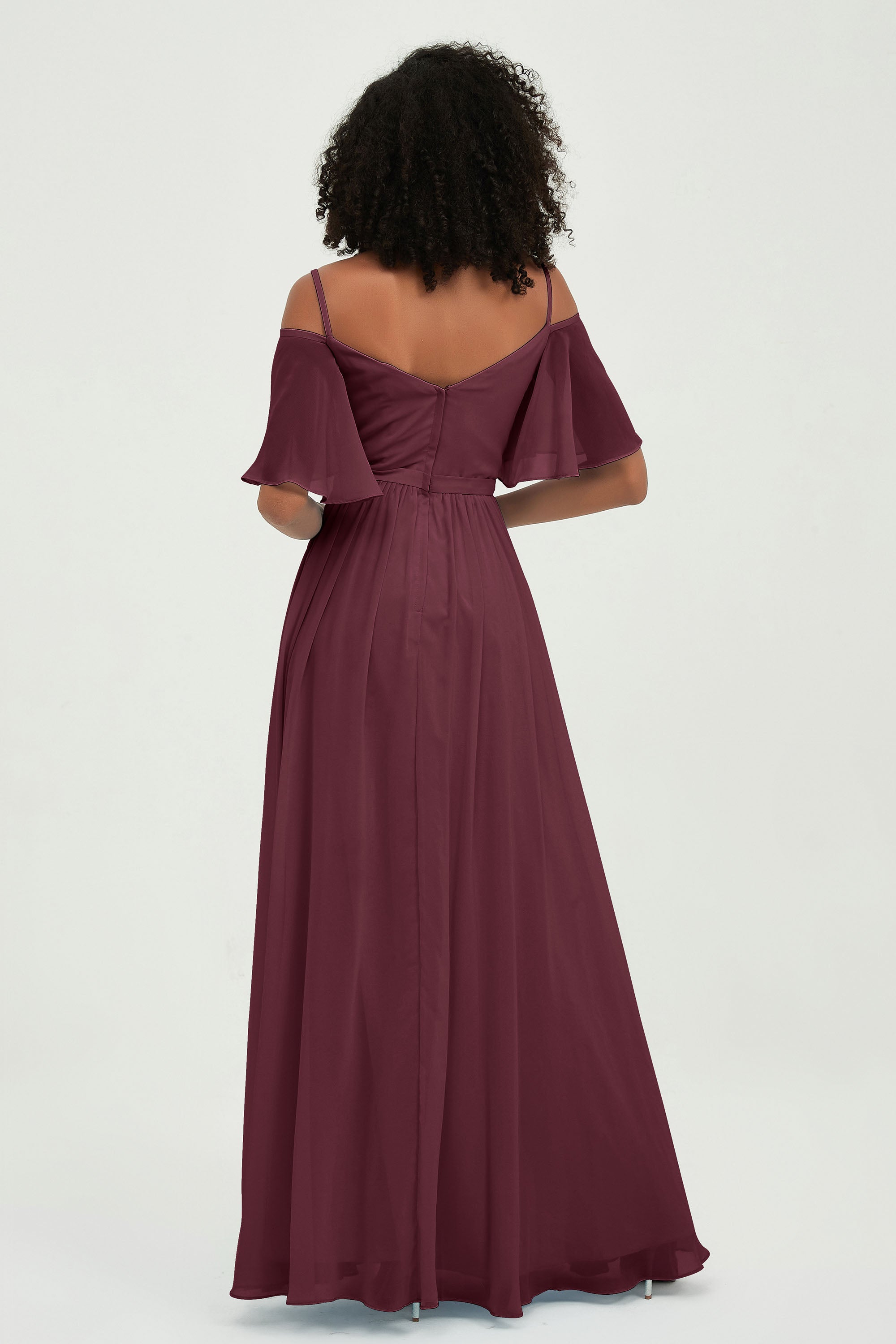 Off the Shoulder Chiffon Flutter Sleeves Junior Bridesmaid Dress Formal Evening Prom Gowns
