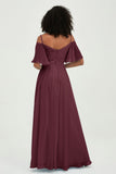 Off the Shoulder Chiffon Flutter Sleeves Junior Bridesmaid Dress Formal Evening Prom Gowns