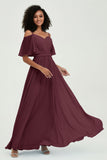 Off the Shoulder Chiffon Flutter Sleeves Junior Bridesmaid Dress Formal Evening Prom Gowns