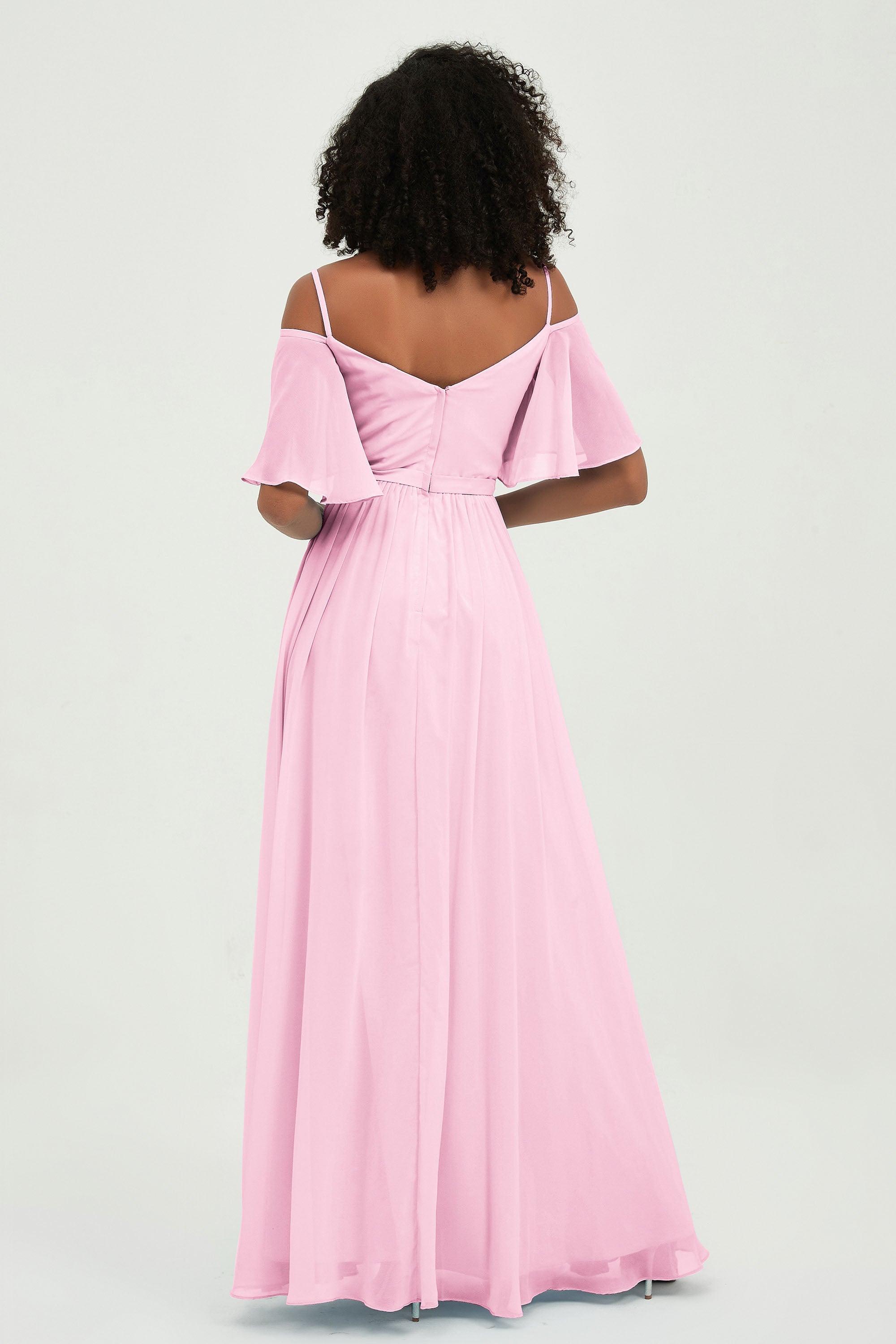 Off the Shoulder Chiffon Flutter Sleeves Junior Bridesmaid Dress Formal Evening Prom Gowns